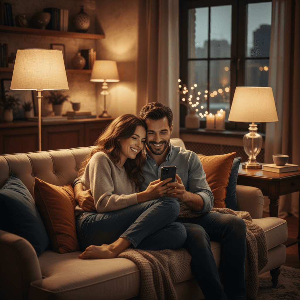 Pareja emocionada escuchando su canción personalizada pareja escuchando su canción personalizada con emoción